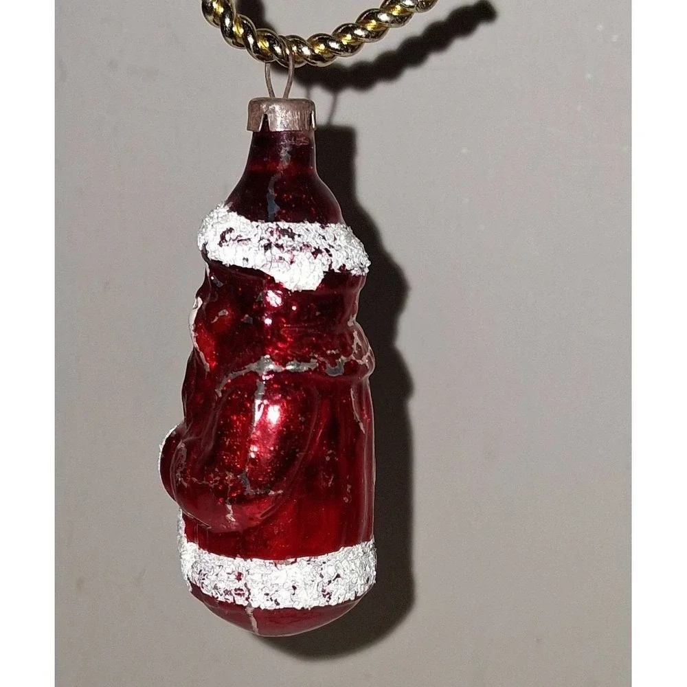 Vintage Red Glass Santa Claus Christmas Ornament Mercury Glass Snow Flocked 2.75